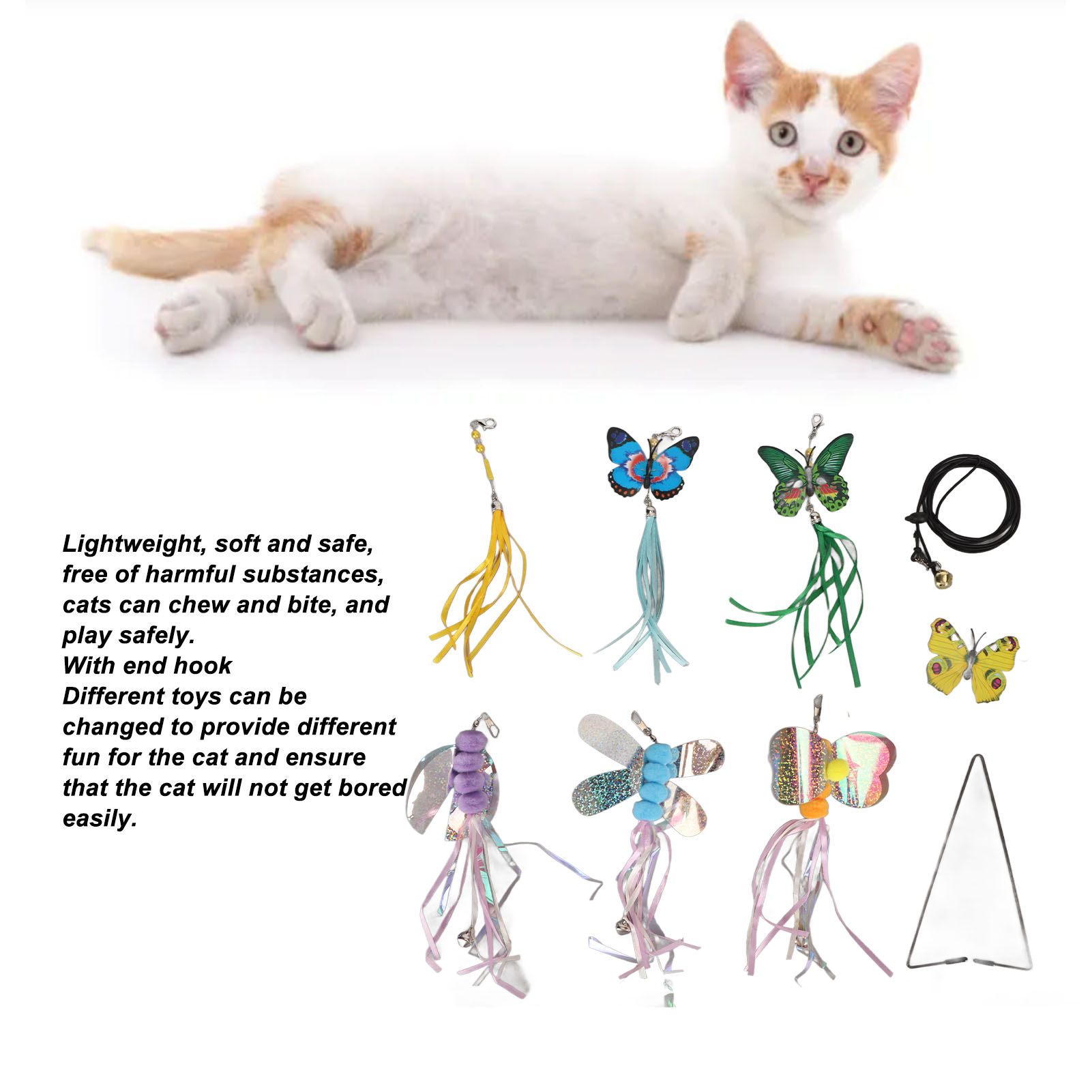 6pcs Hanging Cat Teasing Toy Set Adjustable Elastic Rope Interactive Self Play Cat Toy For Door Frame Cabinet Door
