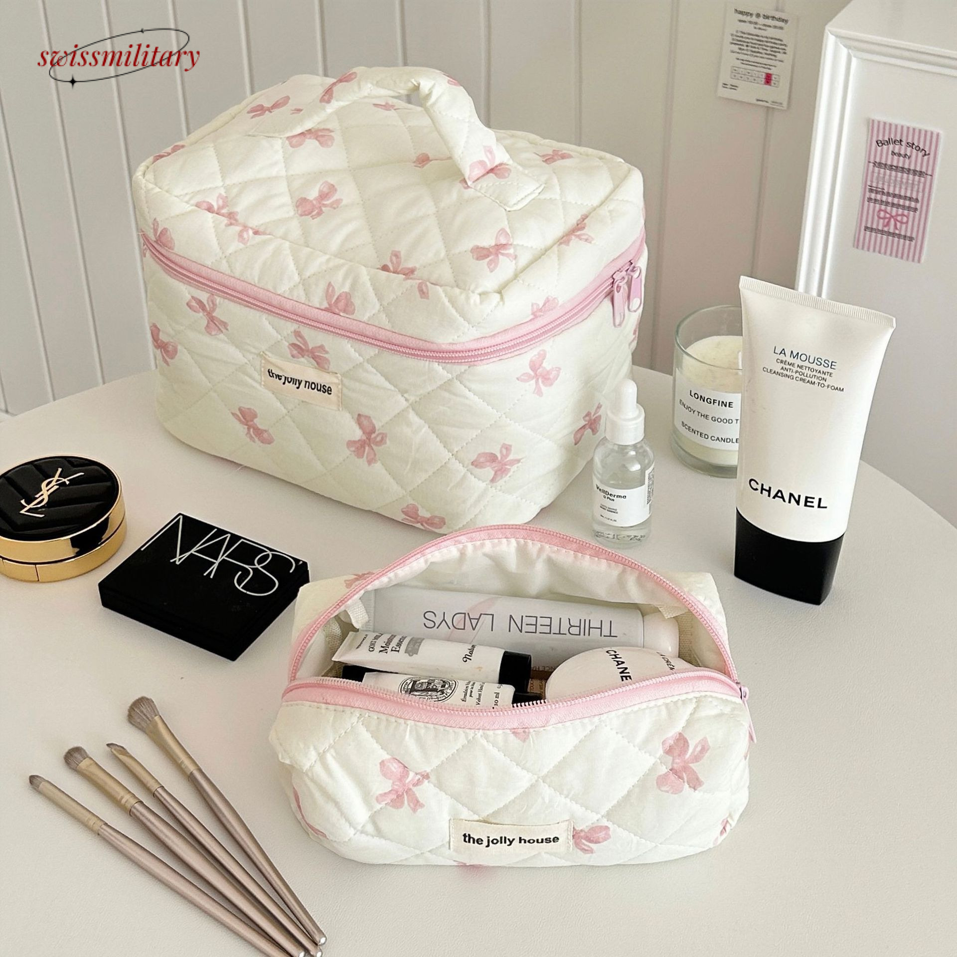Swissmilitary Korean version simple bow makeup large capacity, portable, business travel, toiletries bag, cosmetics storage bag for girls #12