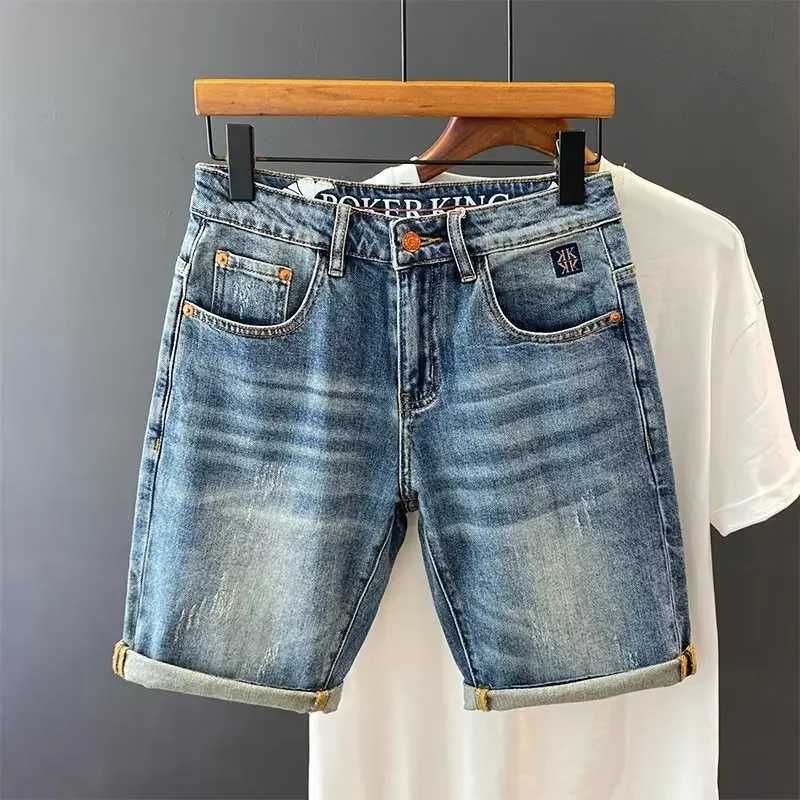 Trendy Waist-high Shorts Jeans Harajuku Style Straight-leg Mens Pants Zipper Breathable Summer CasualX240914