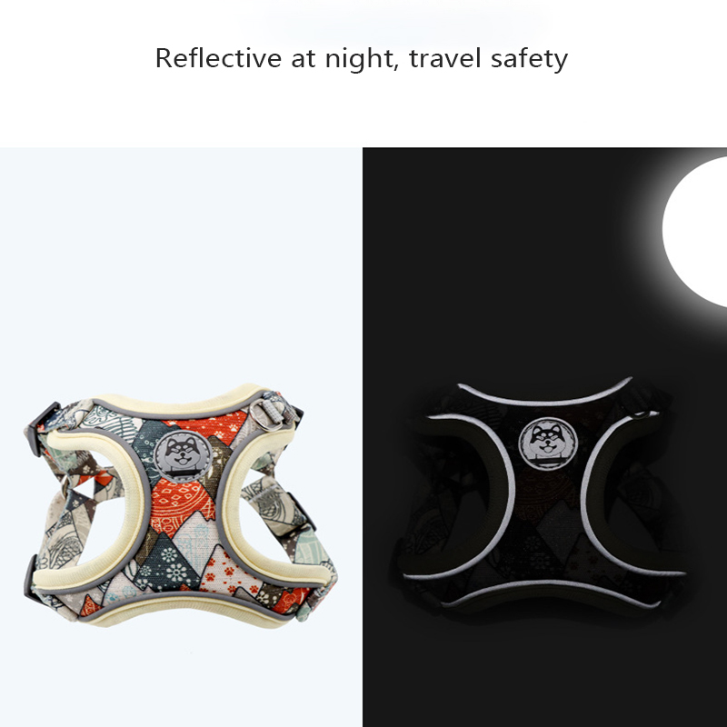 Reflective Print Dog Harness,Vest-style Adjustable Pet Harness Mesh Comfortable and Breathable for Dog Walking Dog Accessories