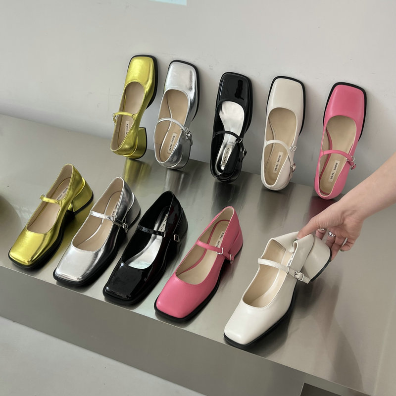 High-heeled French Niche Mary Jane Thick-heeled Shoes Women's 2024 Summer Retro One Word Strap Shoes