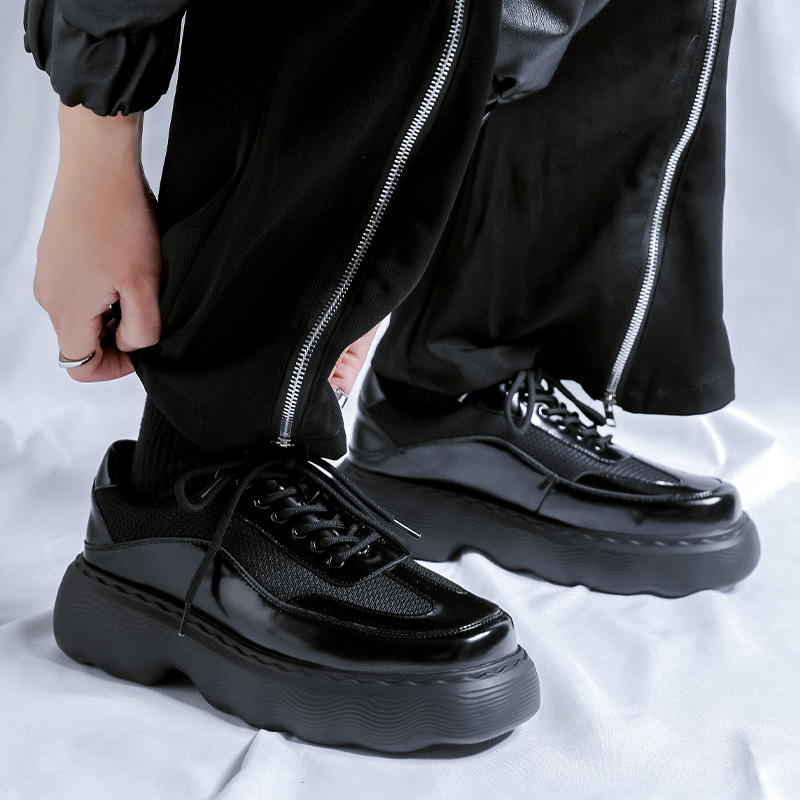 Increase Platform Mens Casual Patent Leather High-quality Leisure Toog Handmade Trend Fashion Dress Shoes 2b36