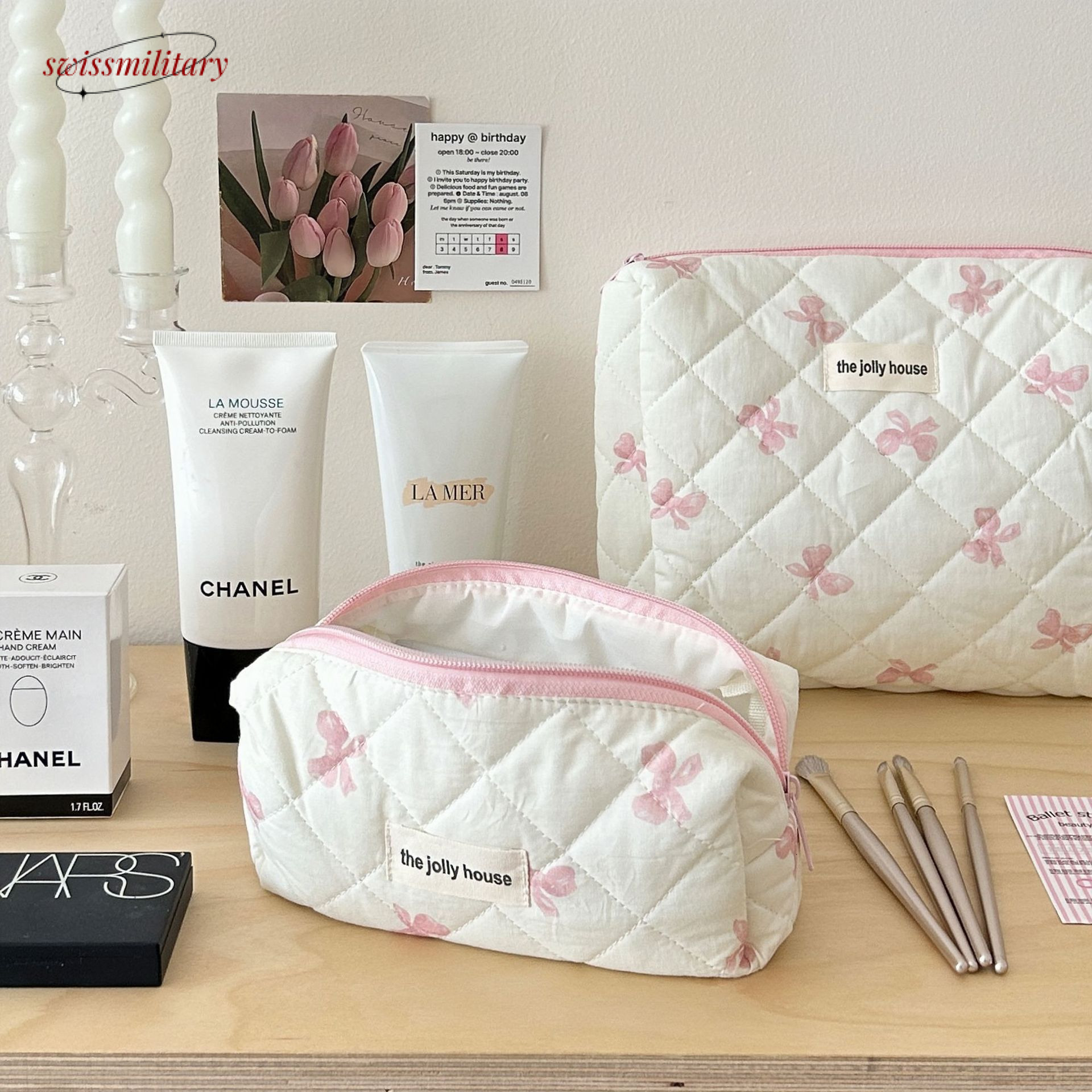 Swissmilitary Korean version simple bow makeup large capacity, portable, business travel, toiletries bag, cosmetics storage bag for girls #12