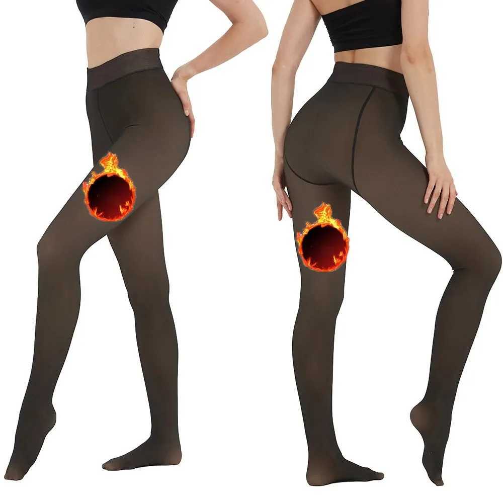 Fleece Lined Tights for Women Thermal Pantyhose Fake Translucent Winter Warm Tights Stretch High Waisted Thick Leggings L001X240914
