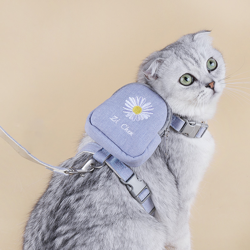 Cat Leash and Harness Adjustable Small and Medium Pet Leash Embroidered Backpack Dog Harness Dog Supplies for Cats and Puppies