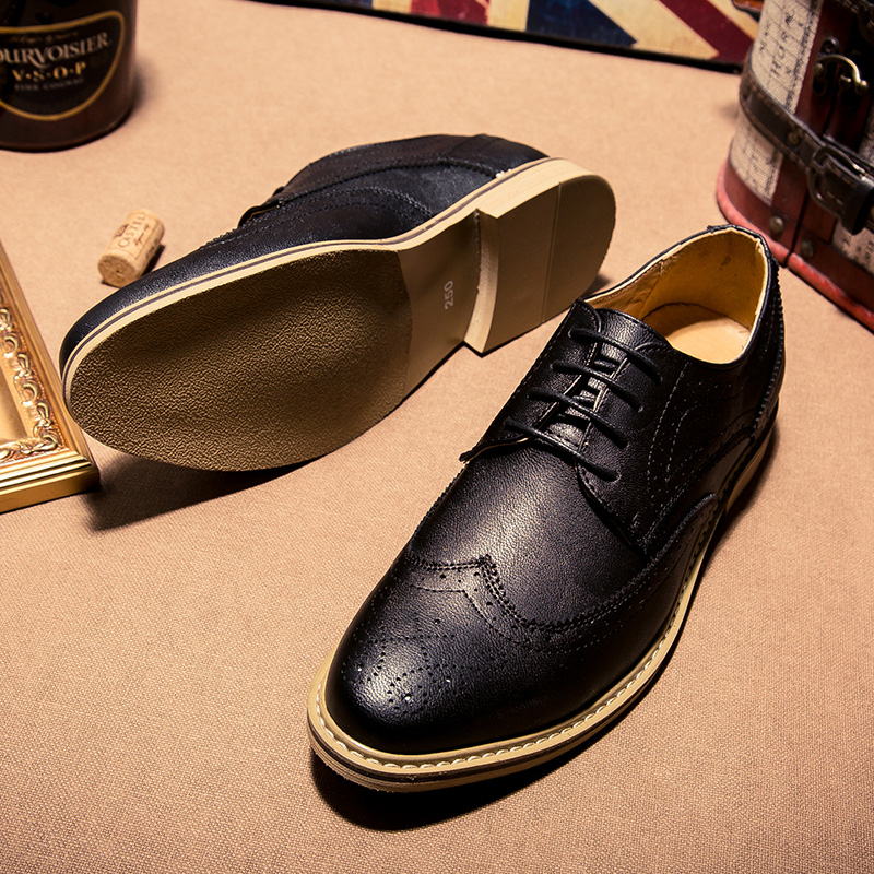 2025 new Brand Italian Business Oxford Lace Up Pointed High-end Men's Brogue Leather Increased Height British Shoes f3d5