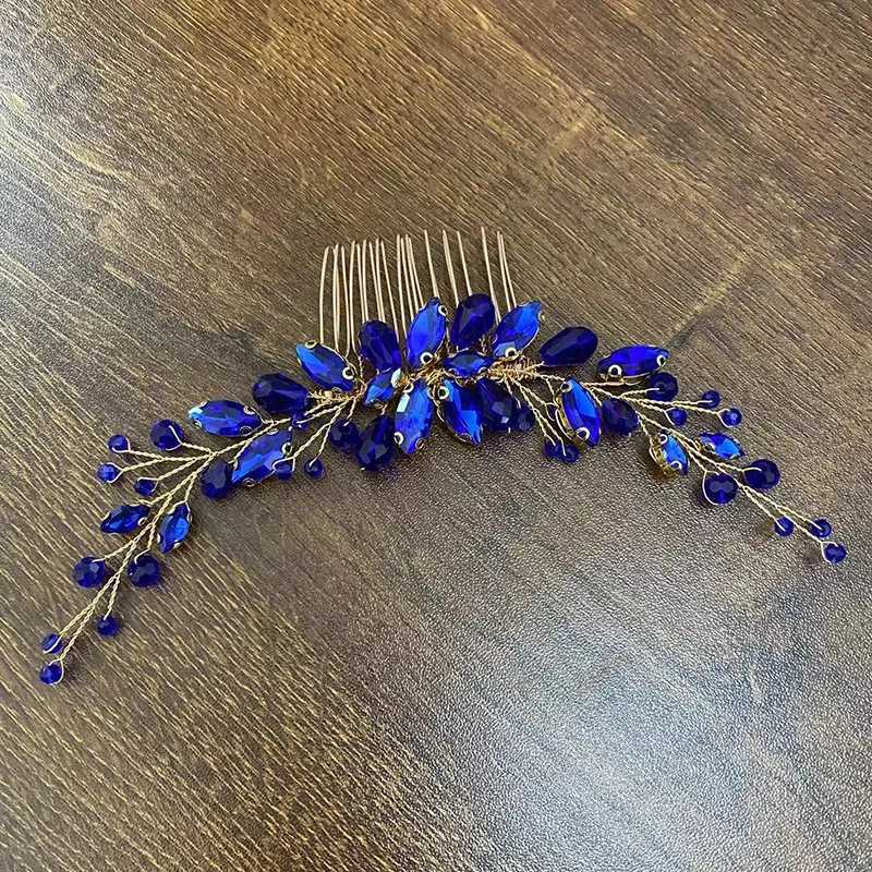Blue Color Crystal Hair Pins Wedding Jewelry Accessories Head Decoration Bride Headdress Women Tiara Hair Bands Hair VineX240913