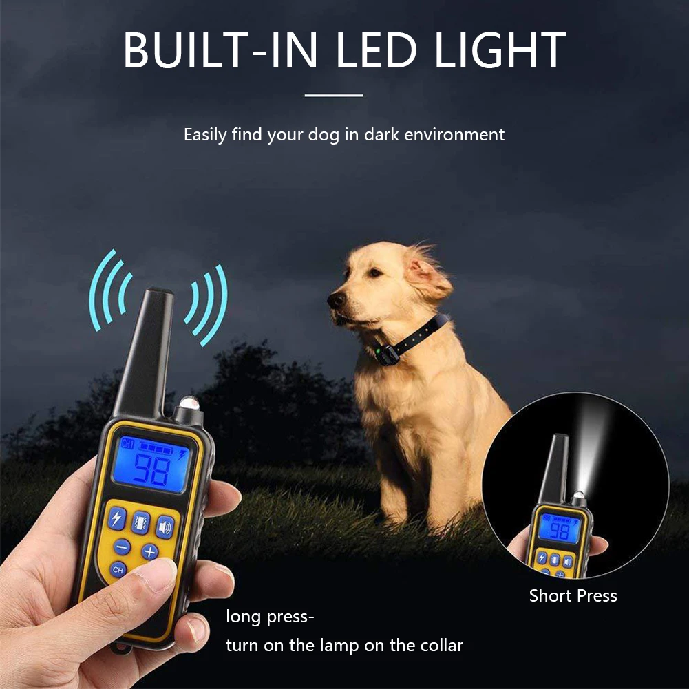 800m Electric Dog Training Collar Remote Control IPX6 2624.67FT Waterproof Rechargeable Pet Dog Bark Stop Shock Collar Shocker