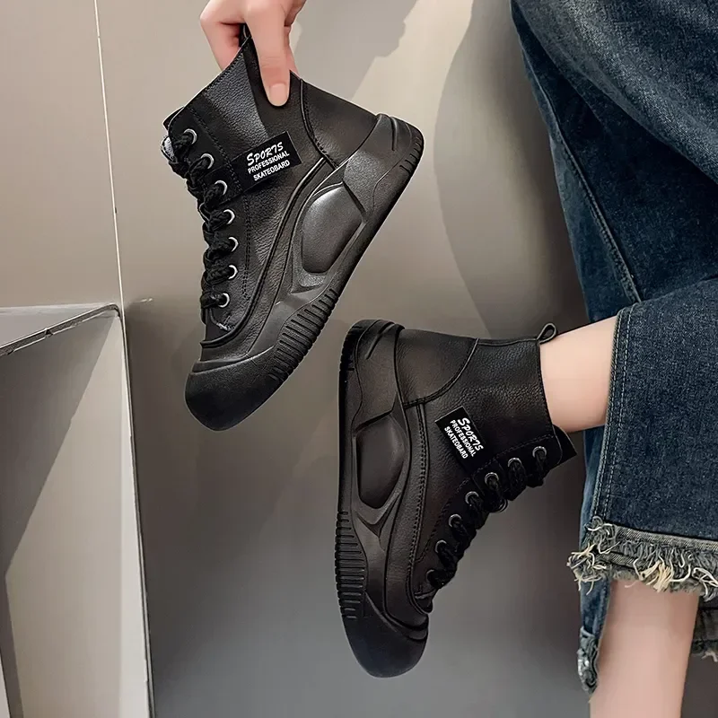 Top High Women's Sneakers Round Toe Platform Lace Up Sports Vulcanized Shoes Mixed Color Casual Spring Autumn Ladies Tennis Shoe 6d09 11f9 e34b