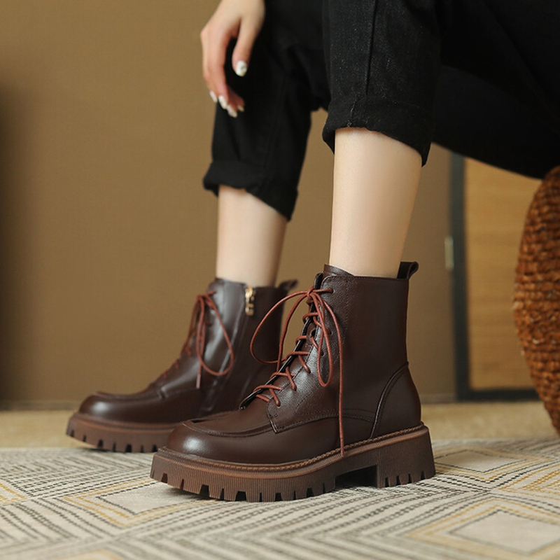 Ankle Winter Round Toe Chunky Genuine leather for Women Wool Warm Black Snow Boots Platform Shoes eefd Platm