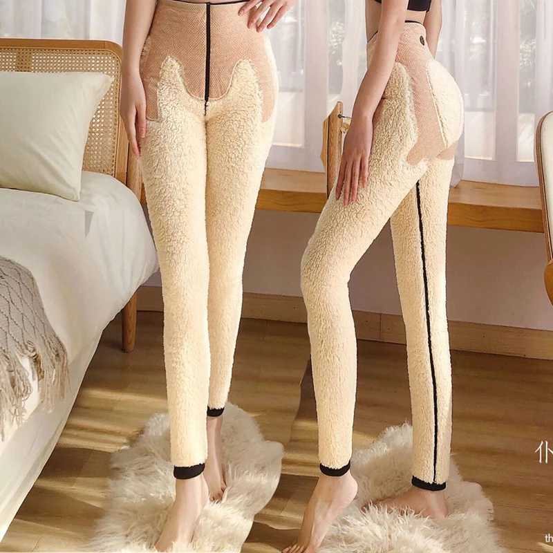 Women 2023 Winter warm Faux Lambwool skintight Leggings Basic High Wasit Lift Hips Pants Casual Snow Wear Thick Pencil trousersX240914