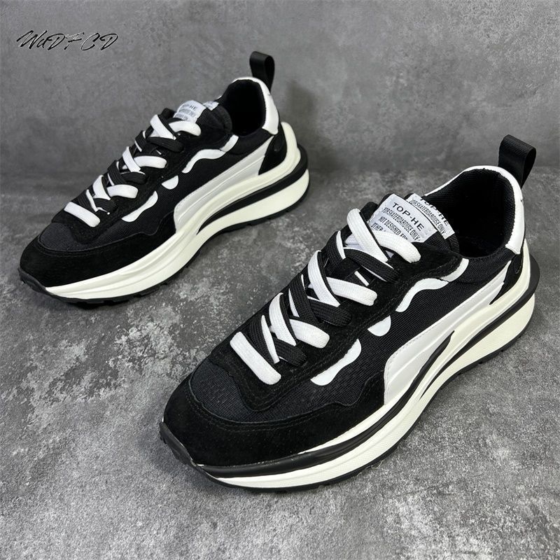 Chunky Sneaker Men Retro Running Shoes Fashion Casual Microfiber Leather Mesh Breathable Height Increased Platform Sport Shoes