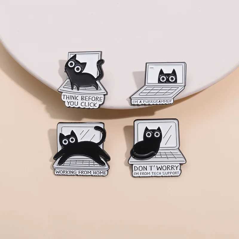 Cartoon Black Cat Computer Enamel Pins Cute Animal Creative Brooch Cowboy Clothes Jewelry Badge Gift For Friends Drop ShippingX240914