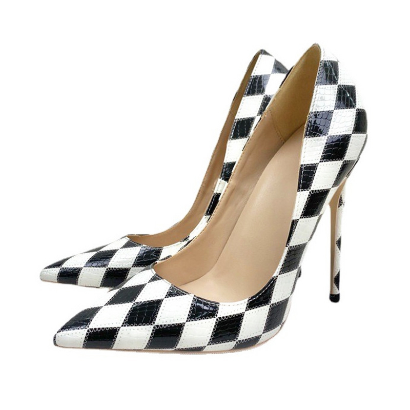 Women's Pointed Toe High Heels Hot With Rhombus Pattern New - 12Cm Fashion Color Matching Pumps For Spring & Autumn 2024