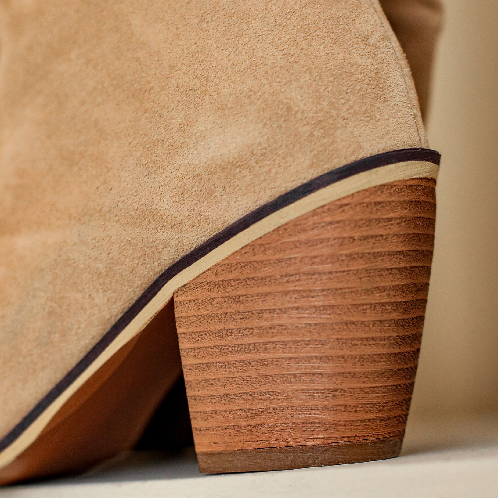 natural Women's suede leather thick heel pointed toe pleated autumn knee high elegant ladies warm long boots shoes 56de