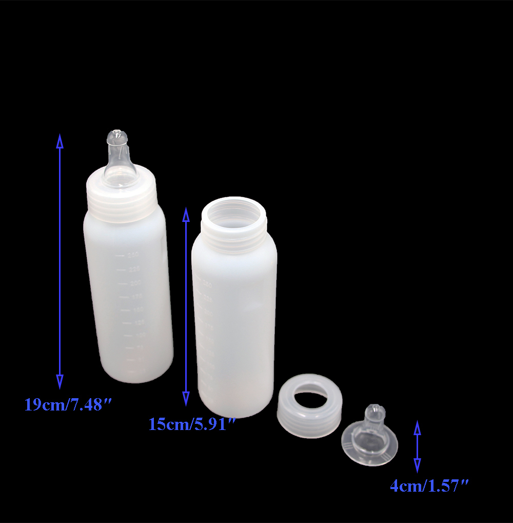 250ml Pig Goat Lamb Puppy Milking Bottle Nipple Drinker Plastic With Teat Graduation Snap-On For Weaning Small Animals 1PCS