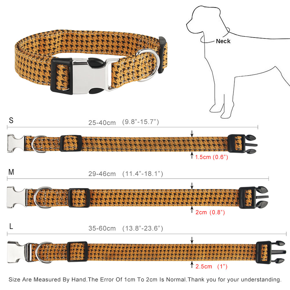 Fashion Plaid Dog Collars, Comfortable and Breathable Adjustable Pet Collars Three Sizes for Large, Medium Dogs Puppy and Cats