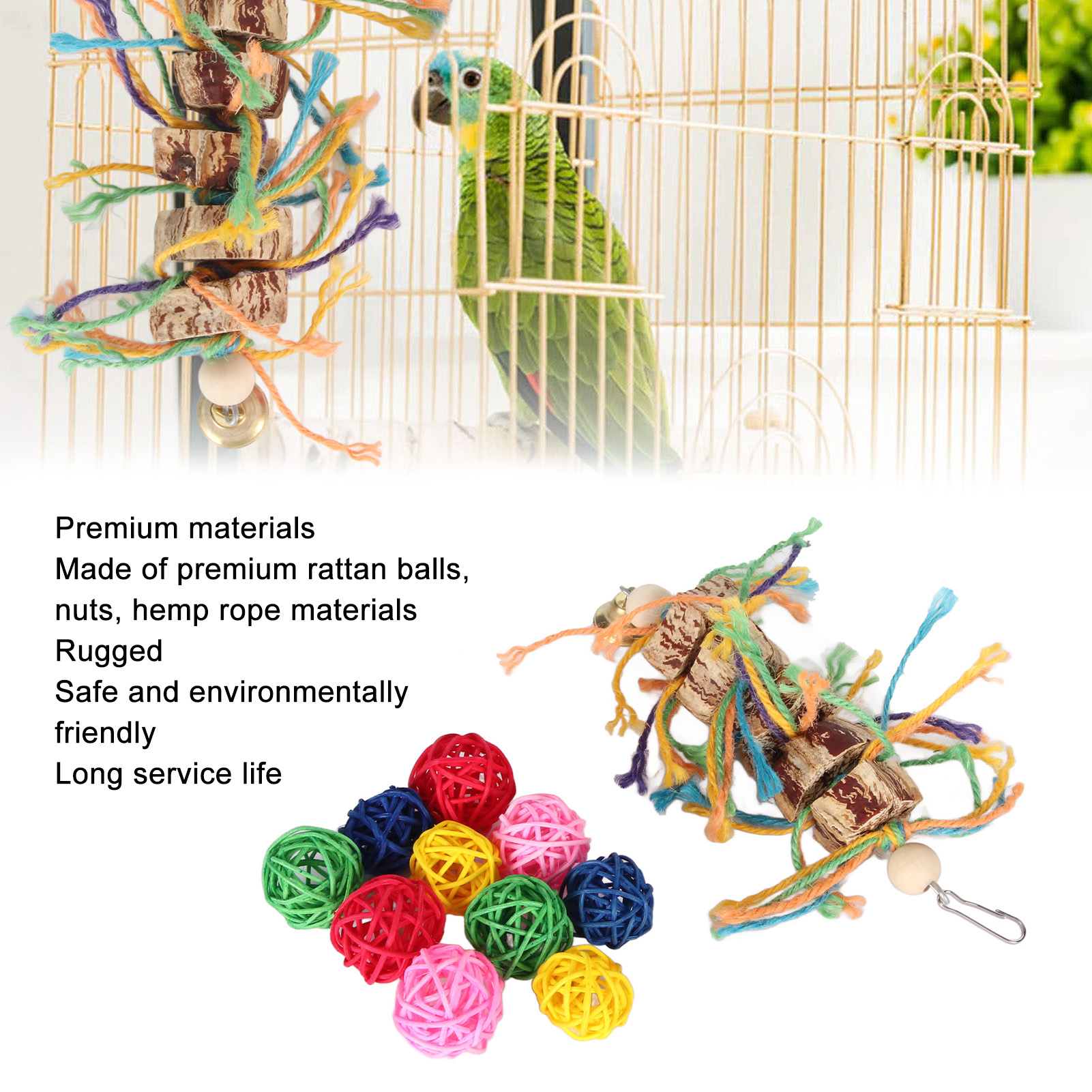Parrot Chew Toys Fun Innovative Nuts Hemp Rope Bird Rattan Balls Chew Toys For Parakeets Cockatiels Conures Budgie