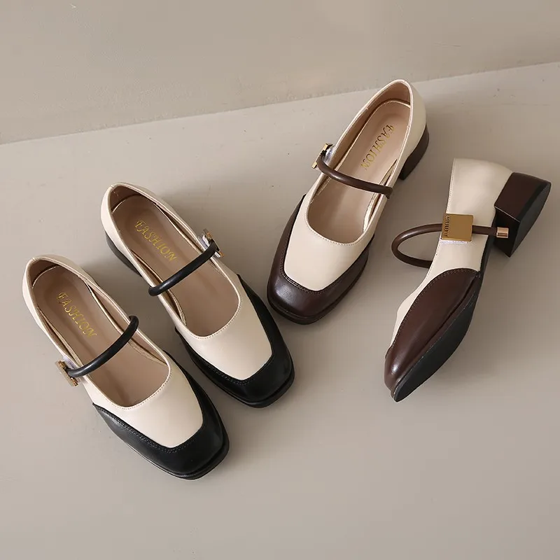 color Soft blocked low order for women 2024 new square toe shallow mouth Mary Jane small leather shoes 5159 shal