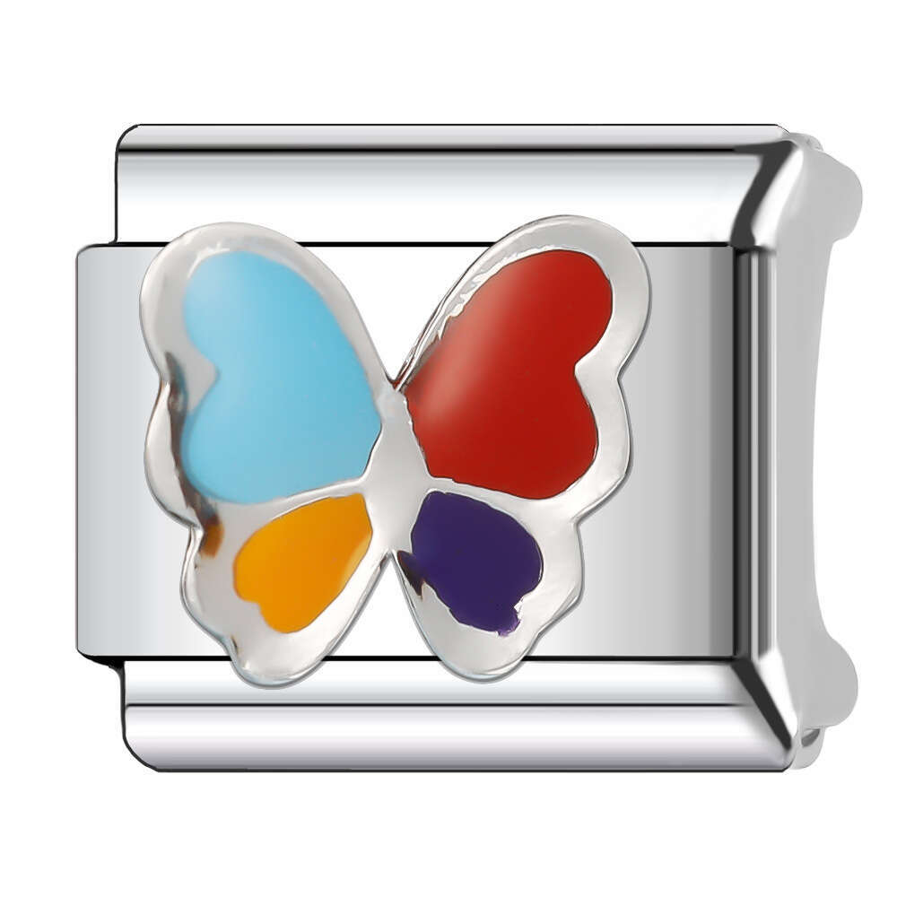 New Women's Gift Colorful butterfly with gold Bead Italian Charms Links Bangle Beads Fit 9mm Stainless Steel Bracelet Making DIY For Women Fashio