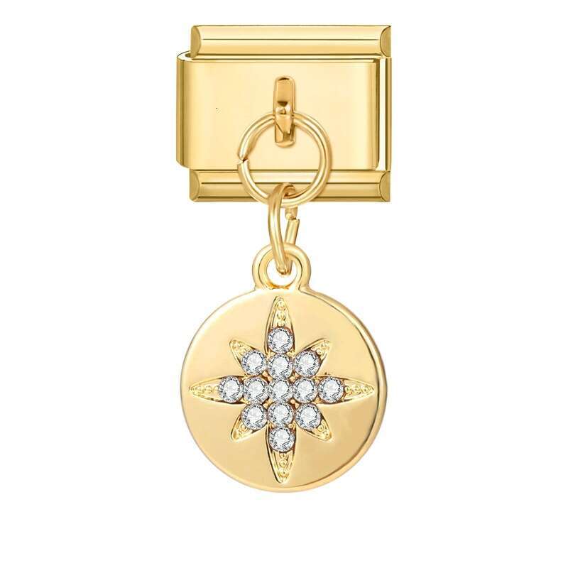 New Women's Gift Airplane pentagram Flower with gold Pendant Italian Charms Links Bangle Beads Fit 9mm Stainless Steel Bracelet Making DIY For Wo