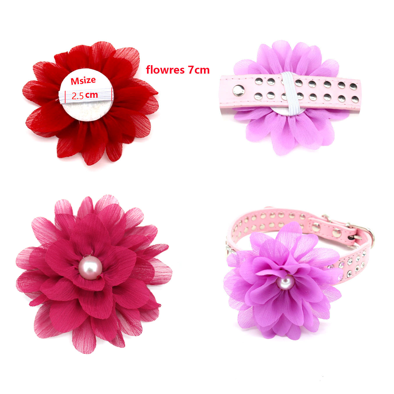 50/100PS Flower Collar For Dogs Slidable Pear Pet Dog Bowtie Collar Spring Dog Bow Tie For Small Dogs Dog Grooming Accessories