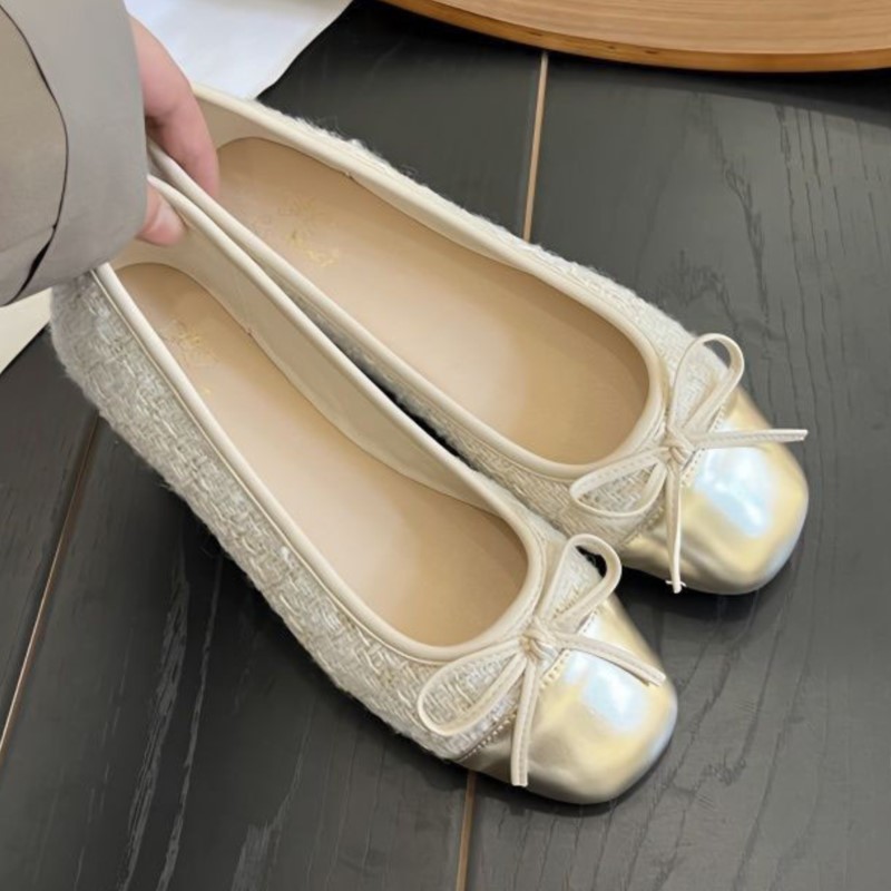Plus Size Women's Flats Square Toe Boat Shoes Costume Tweed Slip on Shoes for Female Plaid Jacquard Fabric Ballet Flats 1575N