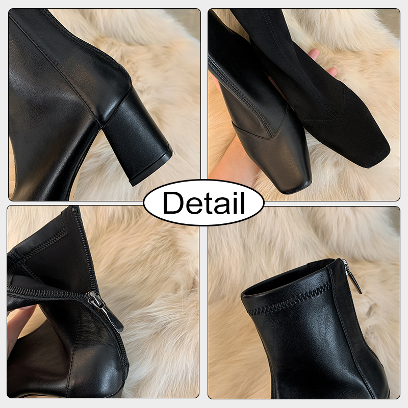 JOZHAMTA Size 34-39 Women Ankle Real Leather Sexy High Heels Shoes Woman Winter Fashion Chunky Booties Retro Elastic Boots