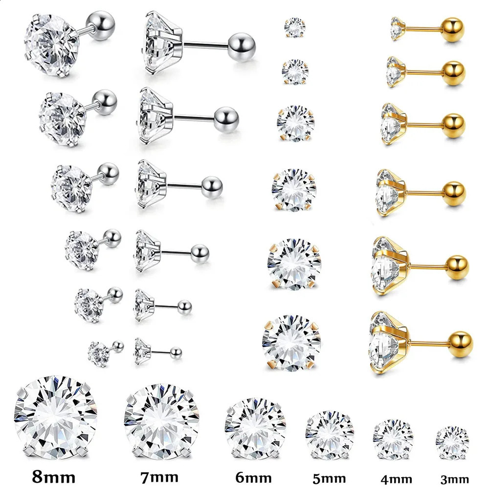 1 piece Stainless steel 4 Prong Zircon Ear Studs Earrings For WomenMen Tragus Cartilage Standard Lobe Daith Piercing Jewelry 240906