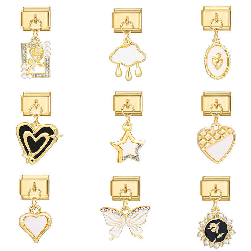 New Women's Gift Gold cloud heart star Pendant Italian Charms Links Bangle Beads Fit 9mm Stainless Steel Bracelet Making DIY For Women Fashion Je