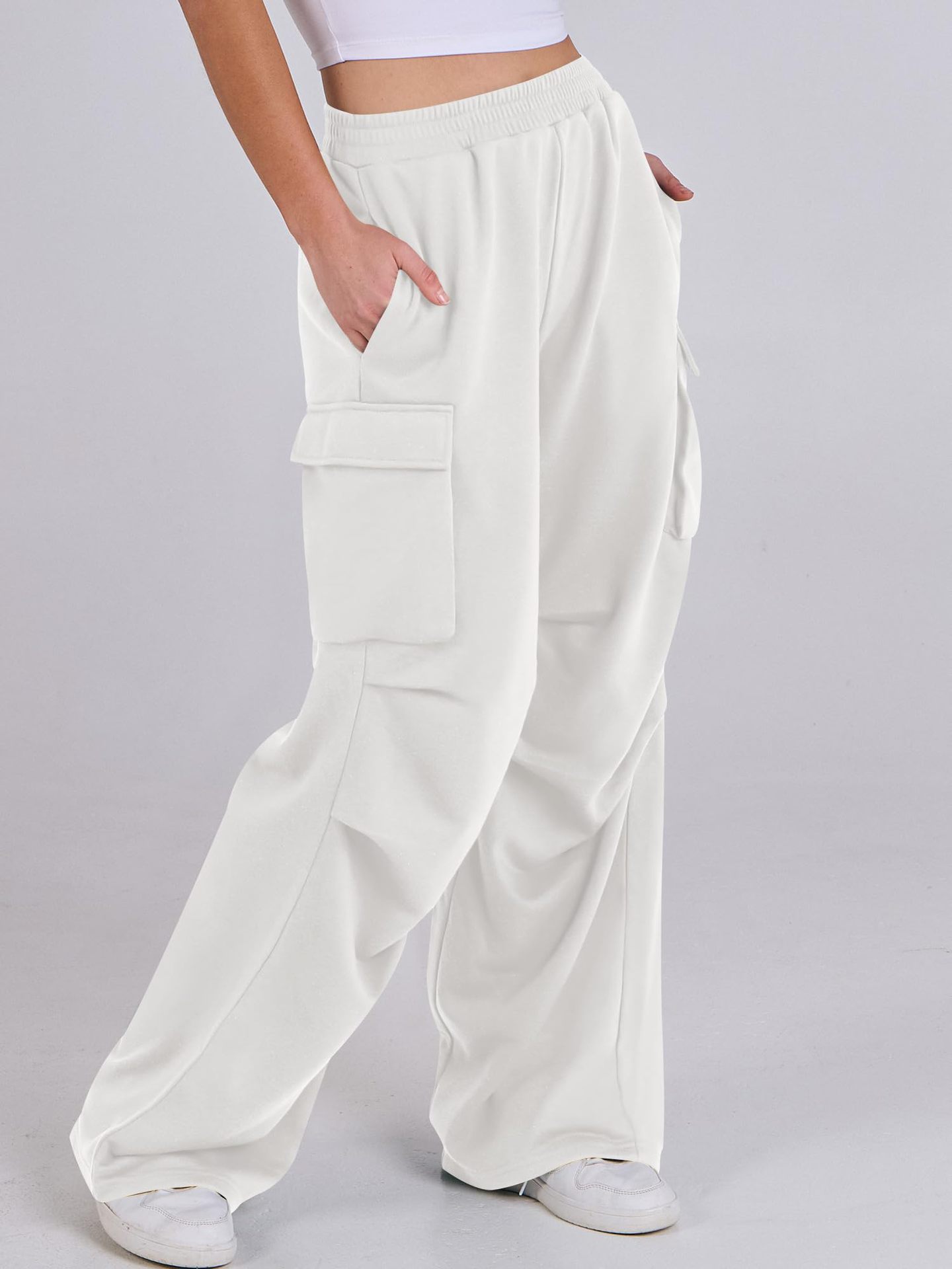 2024 autumn and winter elastic waisted work pants for women loose straight leg wide leg sports casual pants