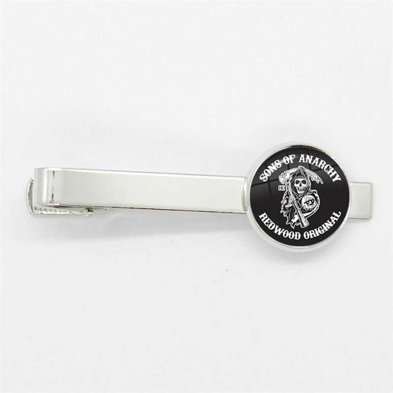 Sons Of Anarchy Tie Clips Freedom Symbol Pendant Keychain Rock Punk Glass Dome Necktie Clip Pin Suit AccessoriesX240914
