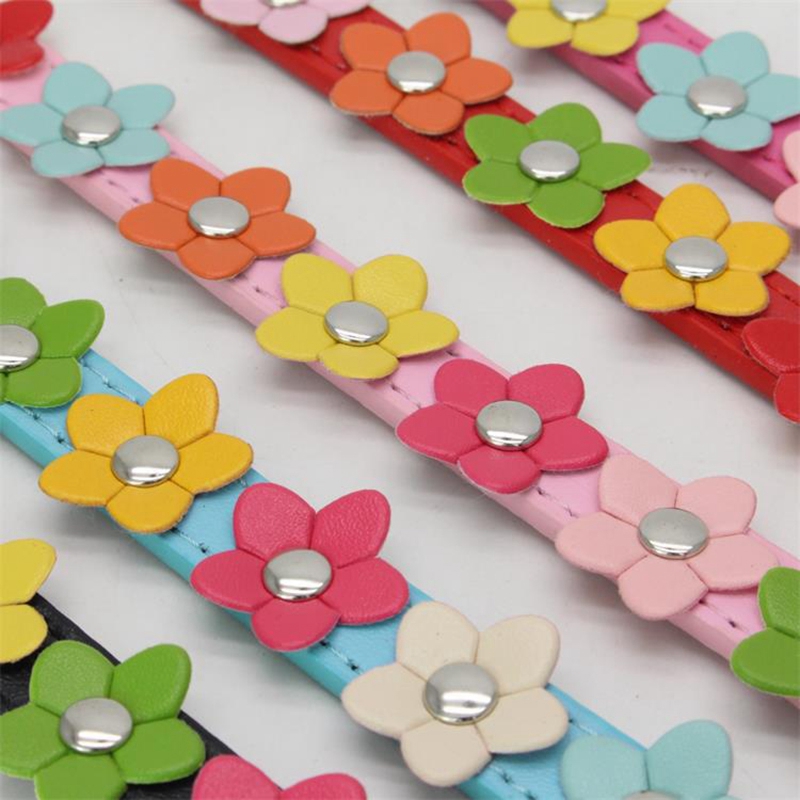 Colorful Flower Pet Dog Collar Leash Cute PU Leather Adjustable Dog Cat Neck Strap Necklace Pet Accessories For Kitten Puppy