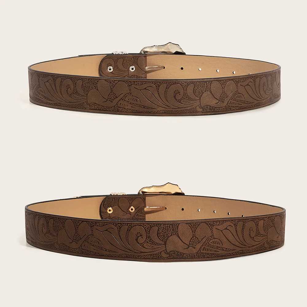 PU Leather Belts Luxury Metal Carved Buckle Jeans Dress Pants Waistband Western Brown Cowgirl Waist Belt Hip Hop Fashion BeltX240914