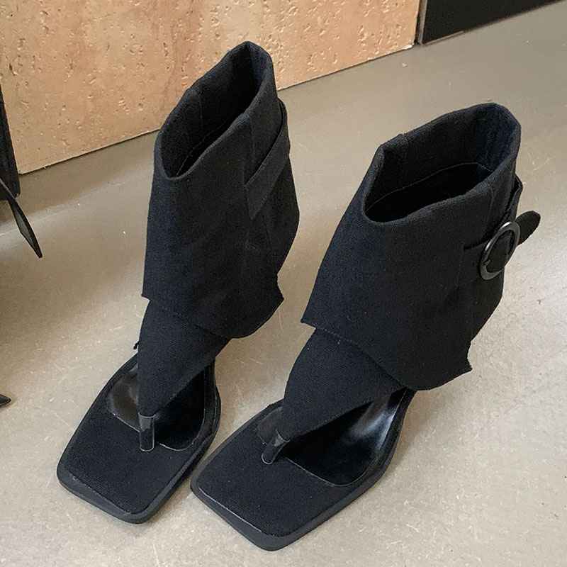 Fashion Denim Modern Women Ankle Flip ps Female Slip On Ladies Short Boots Footwear With 6CM Heels Shoes
