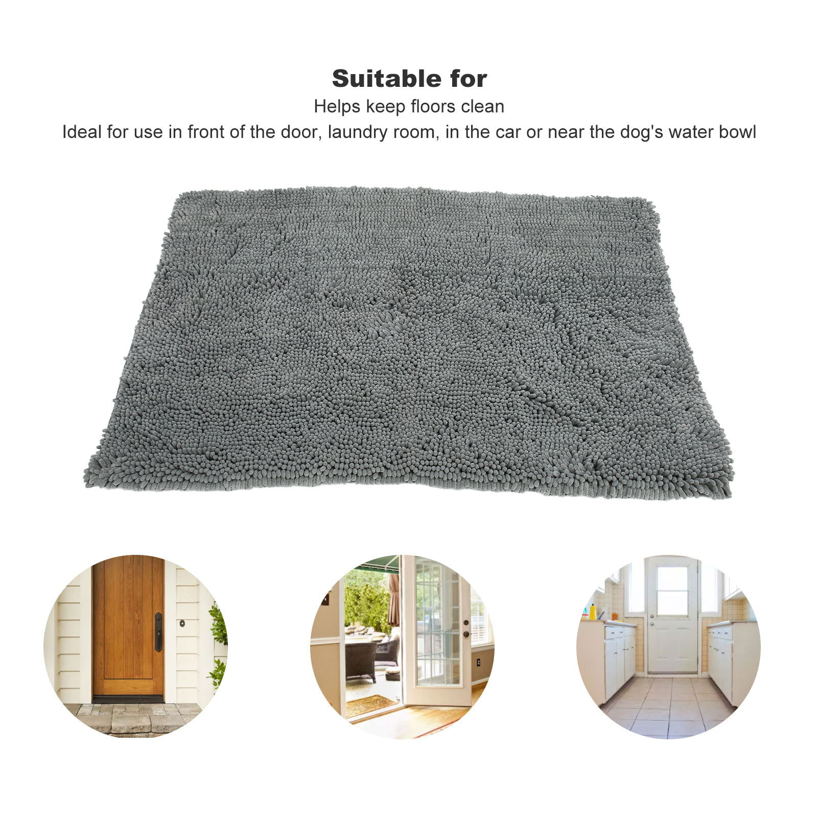 Dog Chenille Mud Mat Soft Water Absorption Slip Resistant Bottom Doormat For Indoor