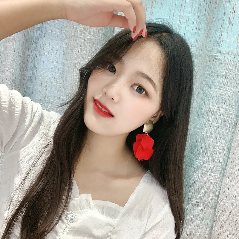 Colorful Rose Petal Drop Earrings For Women Girls Personality Simple Dangle Party Wedding Ear Jewelry 240906