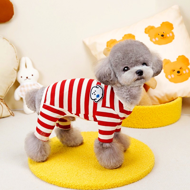 Cotton Dog Jumpsuit Striped Dog Clothes Chihuahua Costume Luxury Dog Coat Four Legs Dog Pajamas Autumn Winter Warm Dog Clothing