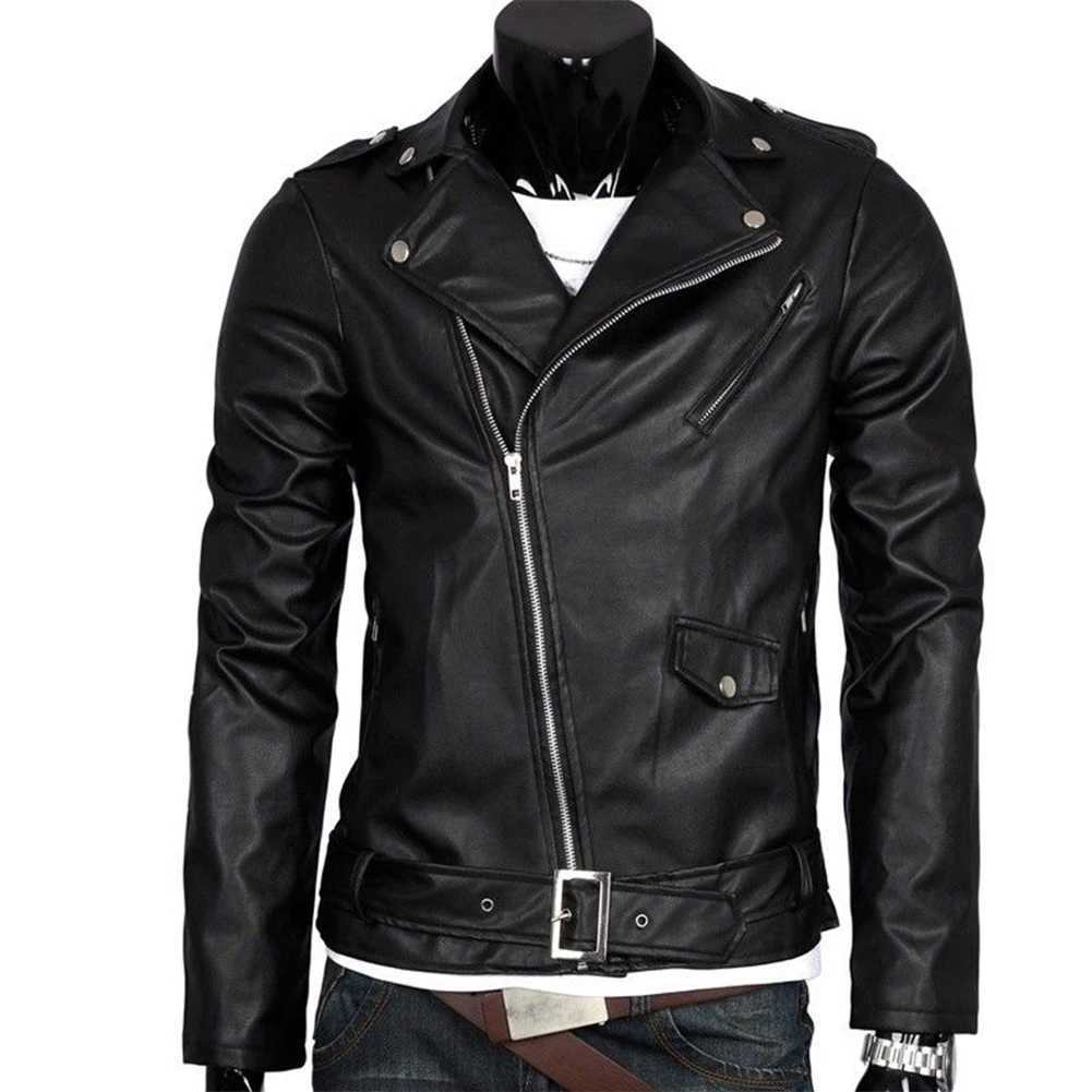 Men Leather Jacket Slim Fit Motorcycle Jacket Zipper Casual Coat Spring Autumn WinterX240913