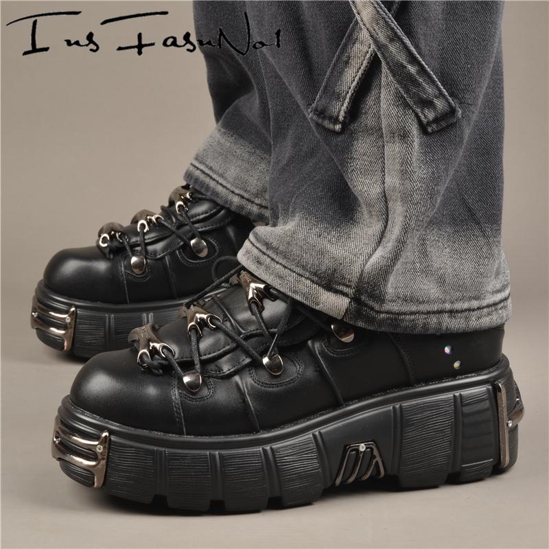 Platform Metal Toe Chunky Sneakers Women's Gothic Punk Style Sneakers Rock Design Black Walking Shoes Casual Female Runway Shoes