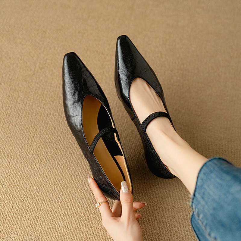 NEW Spring/Autumn Women Pumps Genuine Leather Shoes for Women Square Toe Chunky Heel Shoes Retro Mary Janes Black Handmade Shoes