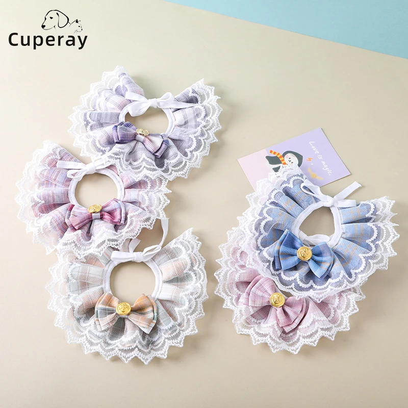 Pet Bib Lace Bowknot Cat Bib JK Preppy Style Cute Adjustable Cat Collar Puppy Decoration Accessories Suitable for Cats & Puppies
