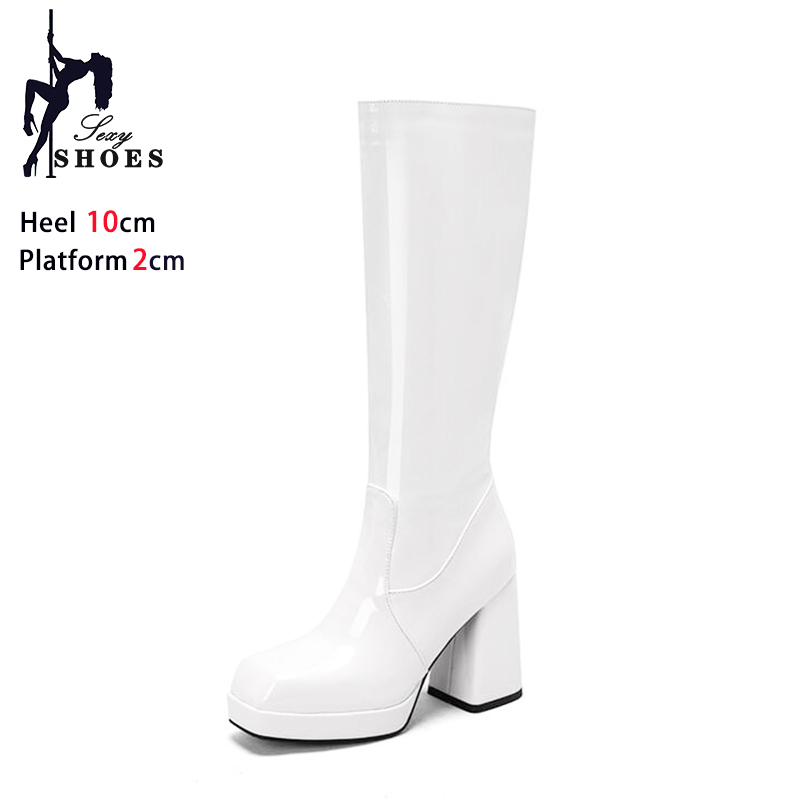Ladies High Boots Waterproof Platform 10CM Square Head Shoes 2024 Winter Knee-High Chunky Heels Booties For Women Plus Size 43