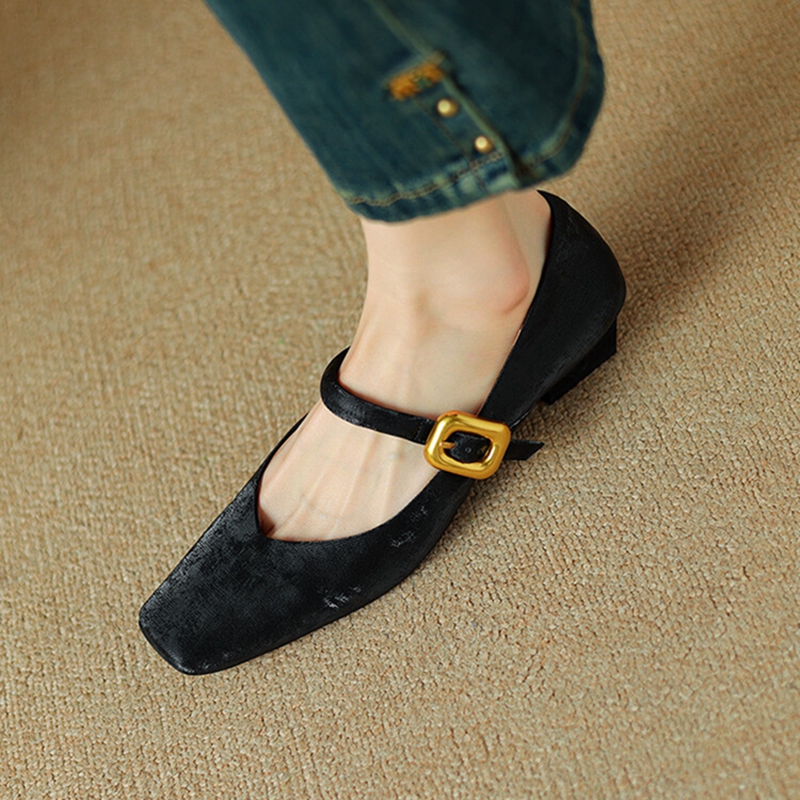 Spring/Autumn NEW Pumps Square Toe Chunky Heel Split Leather Shoes for Women Elegant High Heels Buckle Mary Janes d28a s