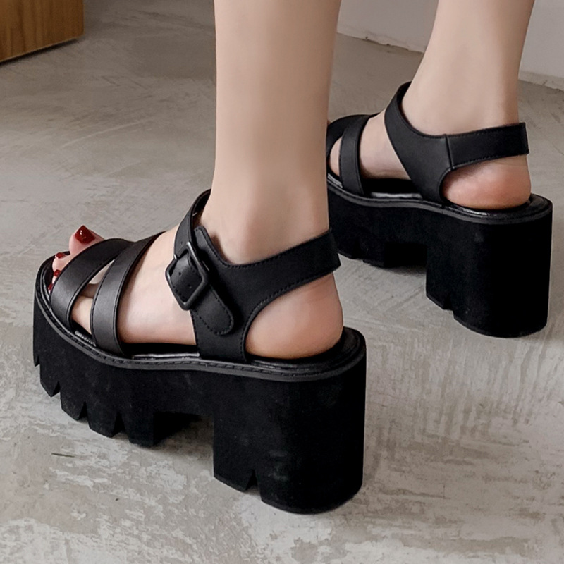 Black Platform Women Sandals Summer 2023 Female Shoes Woman Block Heel Fashion Buckle Causal Sandals 8cm Chunky Heel Sandalias