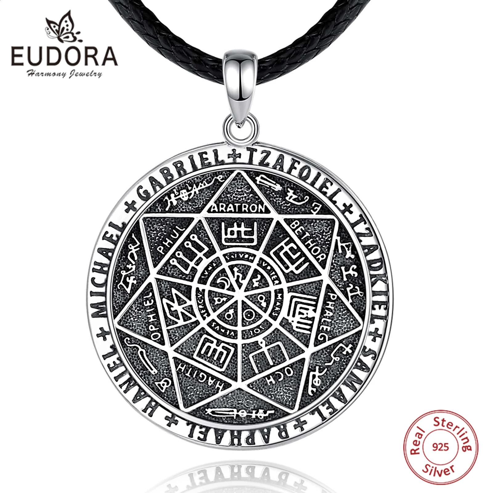 Eudora 925 sterling silver seven angel amulet necklace suitable for men women rune summoning magic circle pendant religious jewelry gift 240912