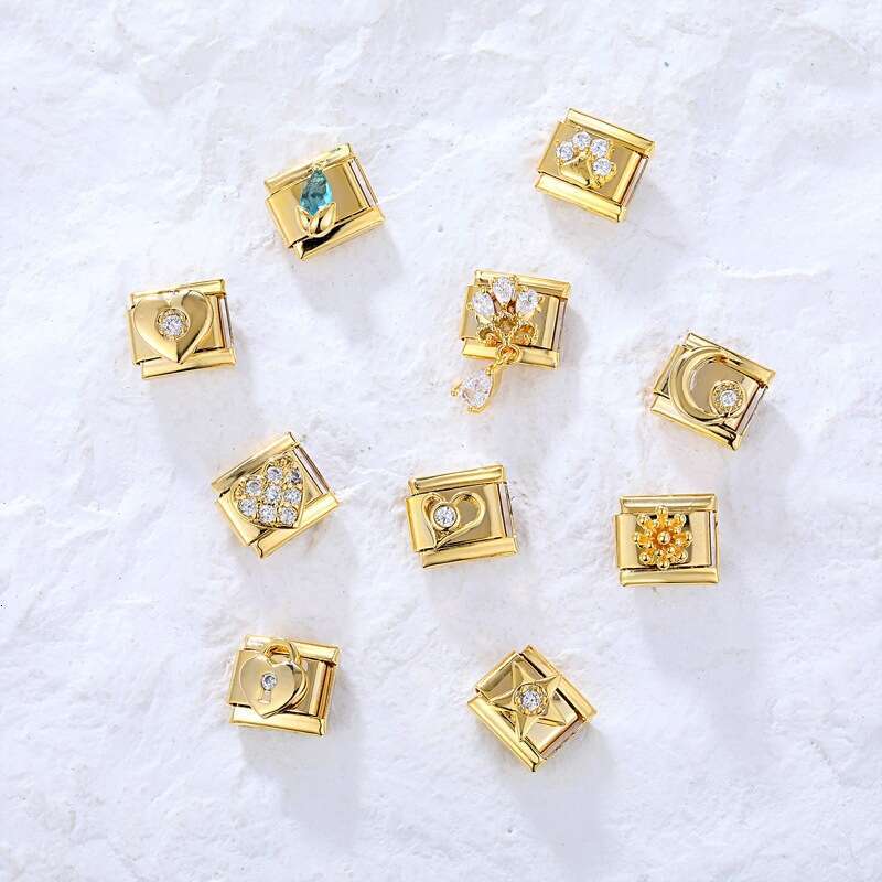 New Women's Gift Gold heart Pet with Cz Pendant Italian Charms Links Bangle Beads Fit 9mm Stainless Steel Bracelet Making DIY For Women Fashion J