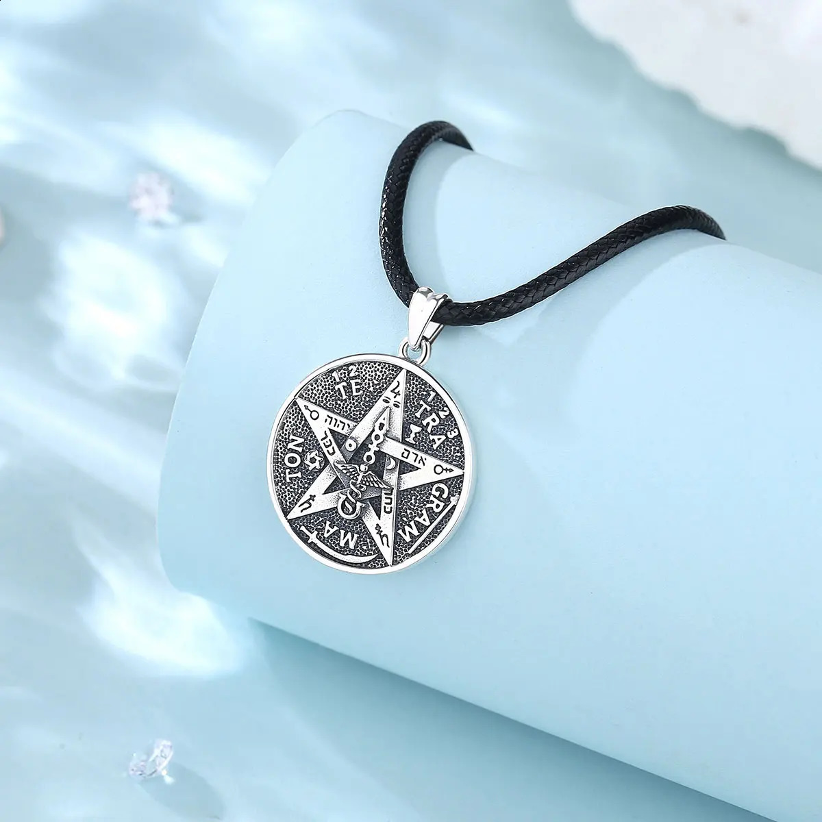 EUDORA 925 sterling silver pentagonal rune necklace talisman leather chain guardian star pendant mens jewelry 240912