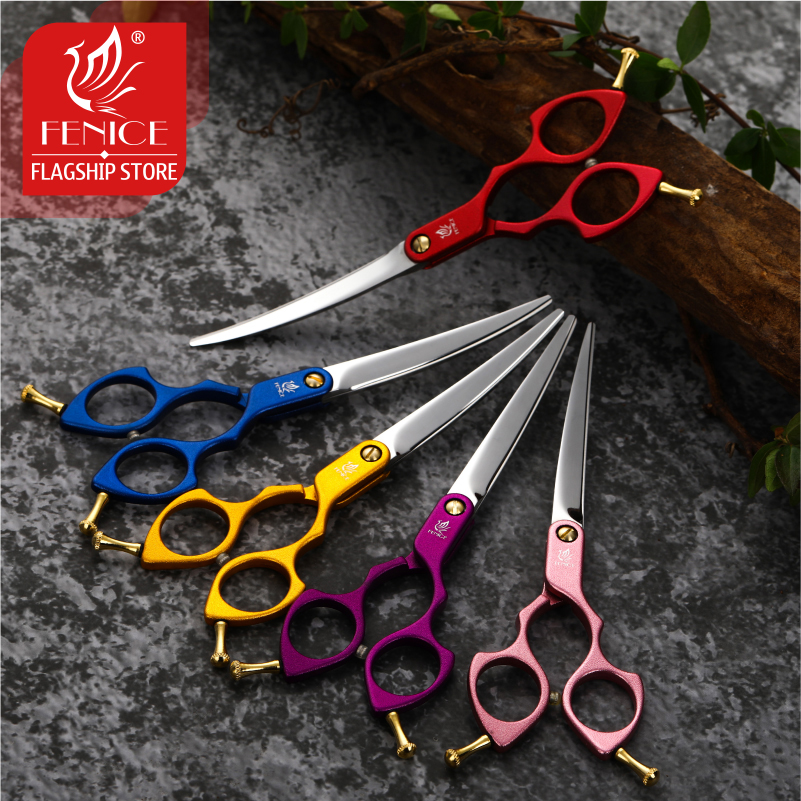 Fenice JP VG10 Steel 6.25 Inch Pet Dogs Gromming Scissors Fine Trimmer Dog Curved Scissors Shears Grommer Cutting Tools