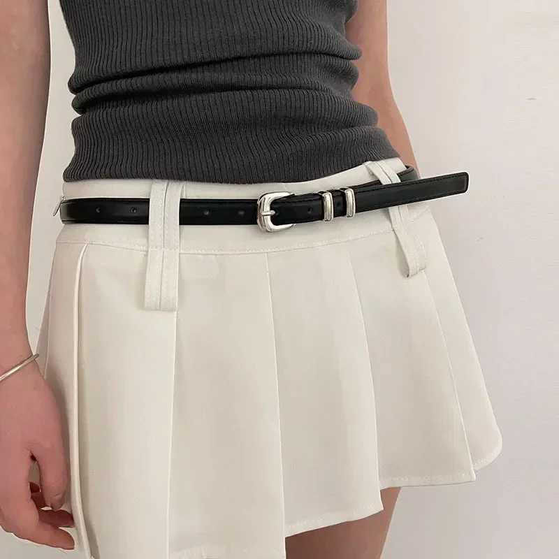 Womans Fashionable Belts Black Simple Thin PU Belts Trousers Skirt Versatile Belts Students Casual BeltX240914